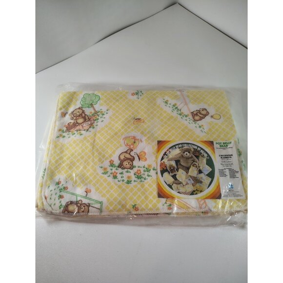 Nip VTG RIEGEL TEDDY BEAR Baby Blanket Bears Pot Belly Receiving Blanket - Picture 1 of 4